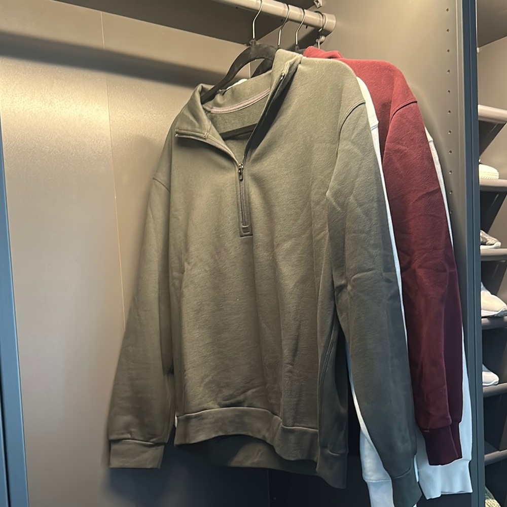 Olive Green Quarter-Zip Sweatshirt